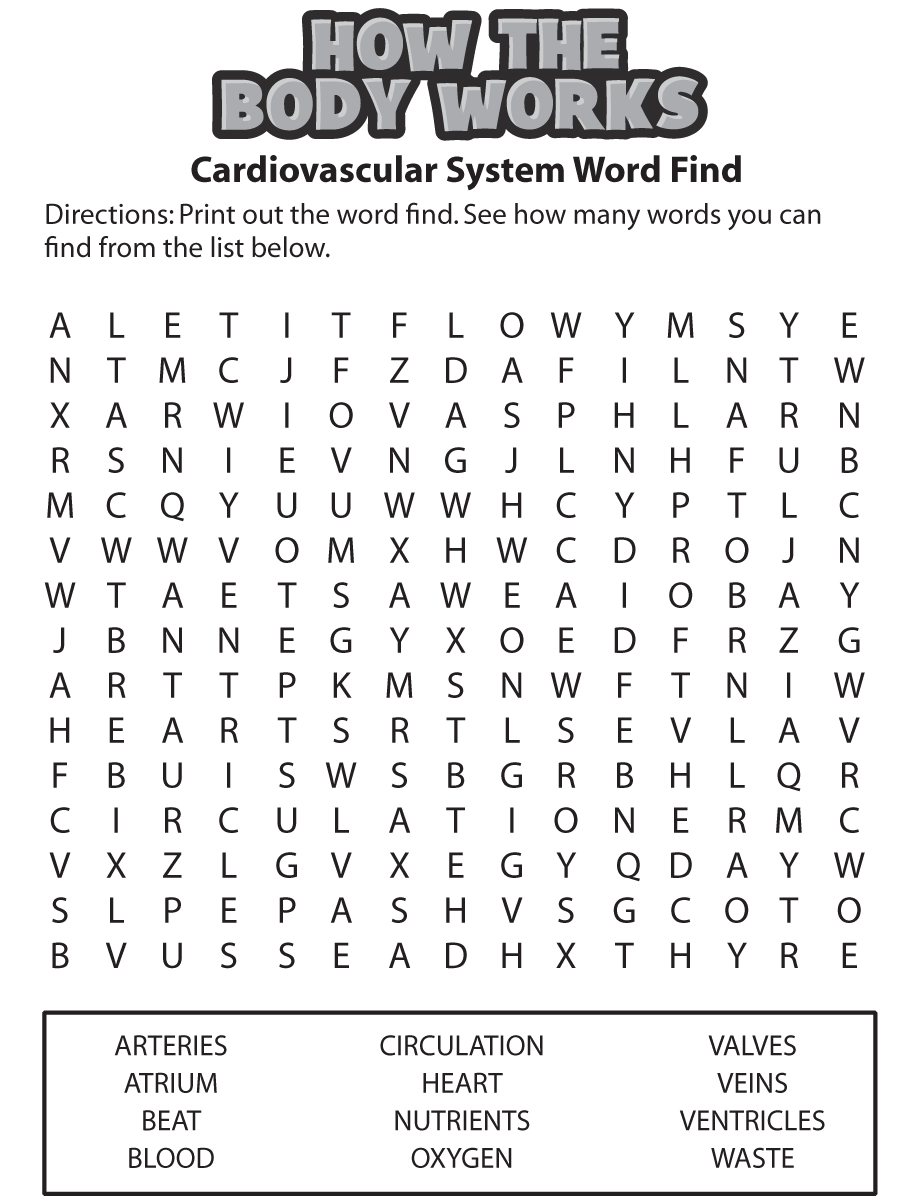 Word Search Heart Circulatory System