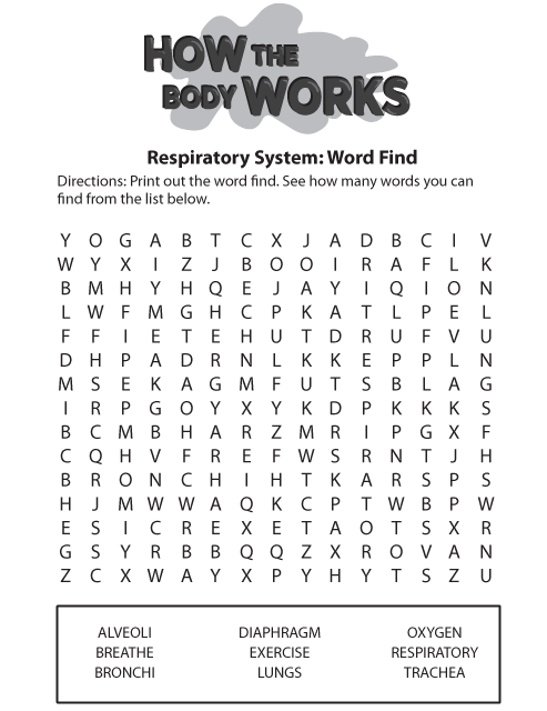 Word Find Lungs Respiratory System