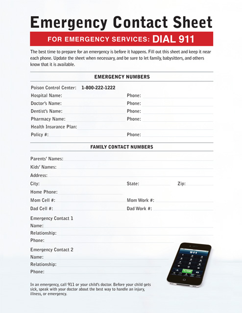 emergency contact printable
